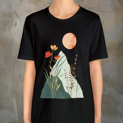 Abstract Mountain and Wildflower Moon Unisex Tee | Branch and Stick Branch and Stick