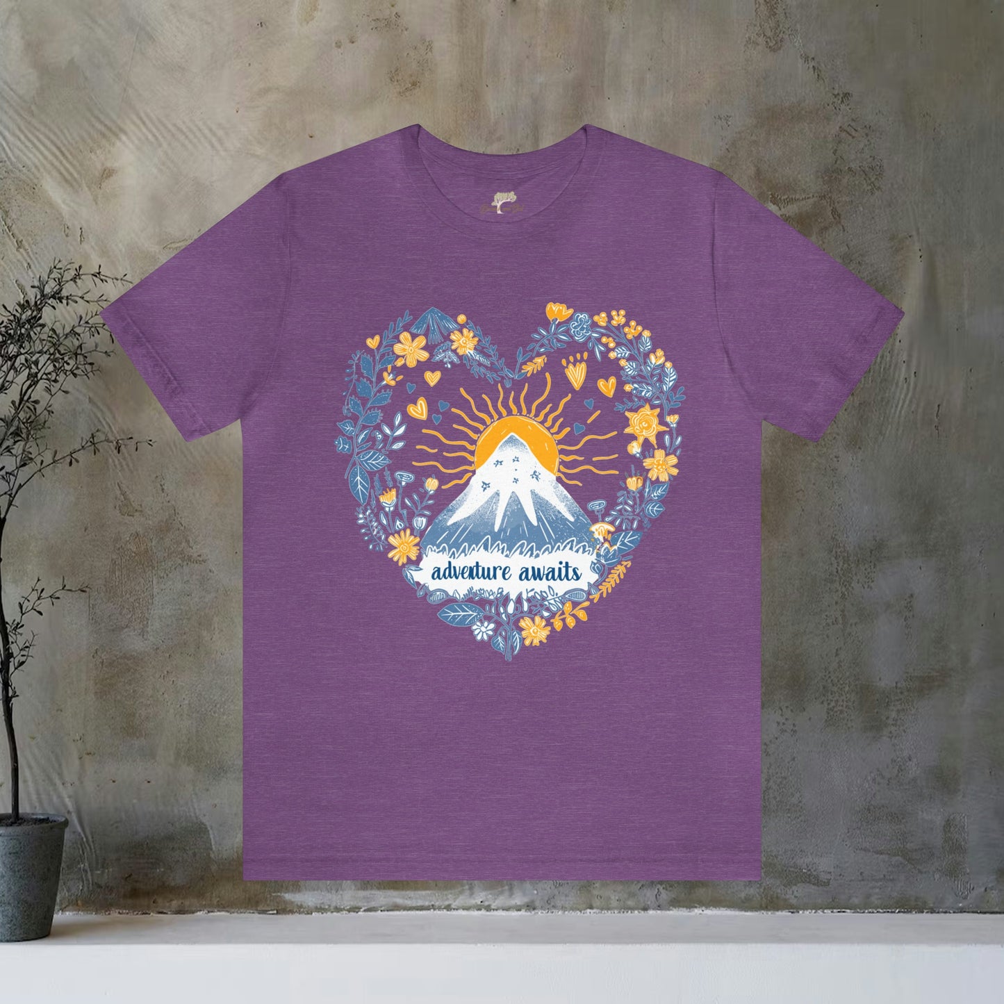 Adventure Awaits Blue and Yellow Mountain Sun T-Shirt | Nature-Inspired Apparel - Branch and Stick Branch and Stick