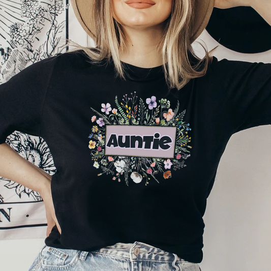 Auntie Wildflowers Circle T-Shirt | Personalized Gift - Branch and Stick Branch and Stick