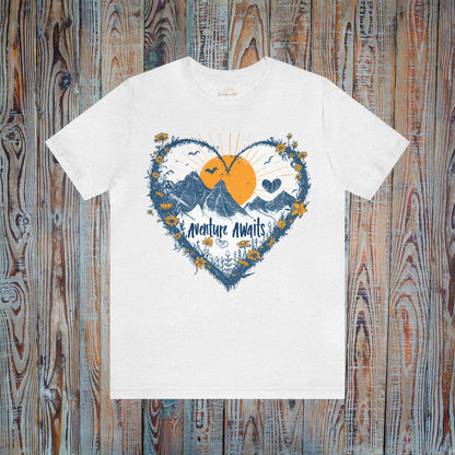 Aventure Awaits Wildflower Heart Design T-Shirt | Soft and Versatile Branch and Stick