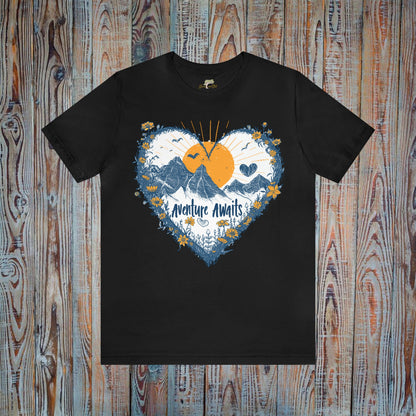 Aventure Awaits Wildflower Heart Design T-Shirt | Soft and Versatile Branch and Stick