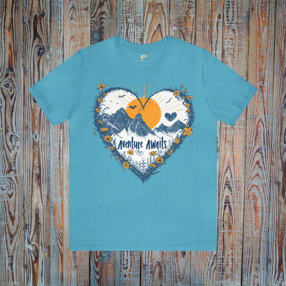 Aventure Awaits Wildflower Heart Design T-Shirt | Soft and Versatile Branch and Stick