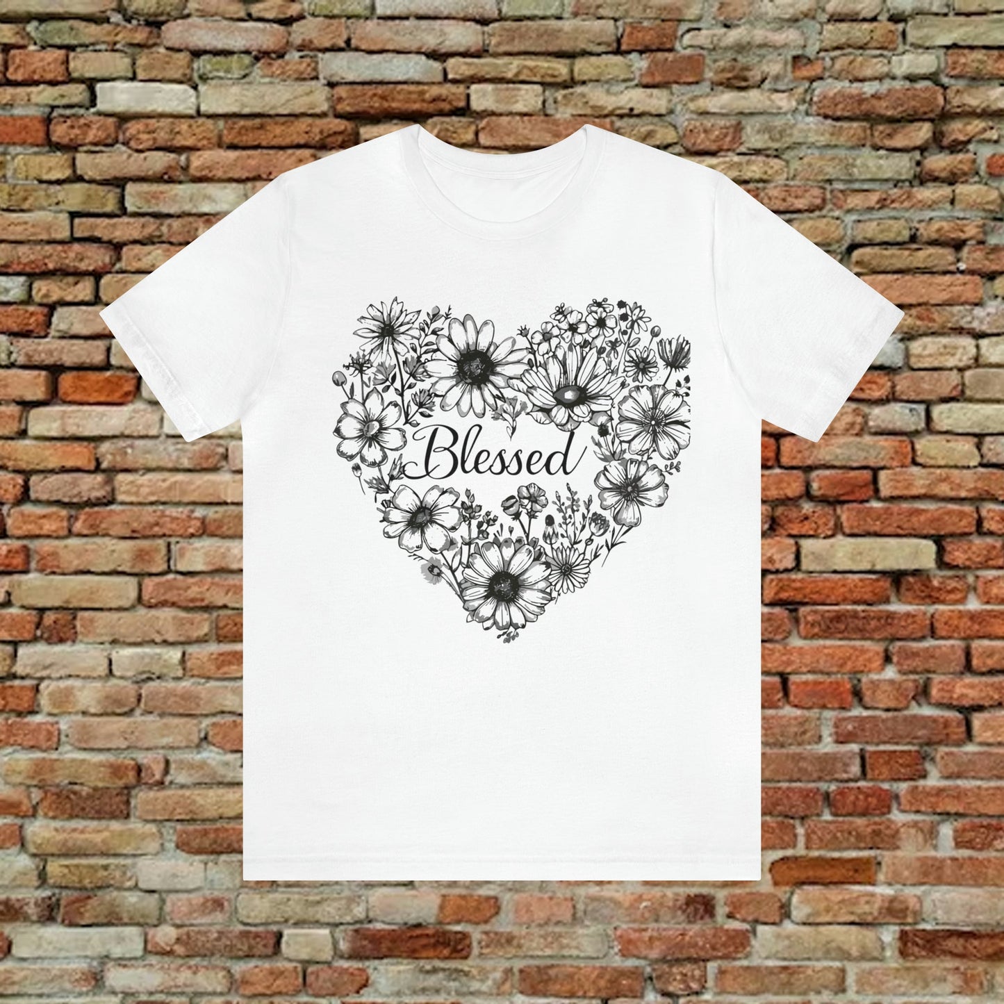 Blessed White Flowers Heart Unisex Tee | Branch and Stick Branch and Stick