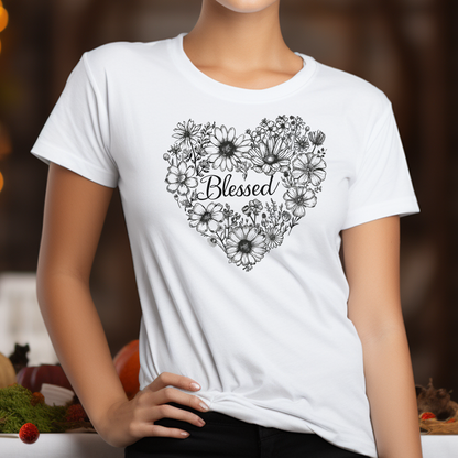 Blessed White Flowers Heart Unisex Tee | Branch and Stick Branch and Stick