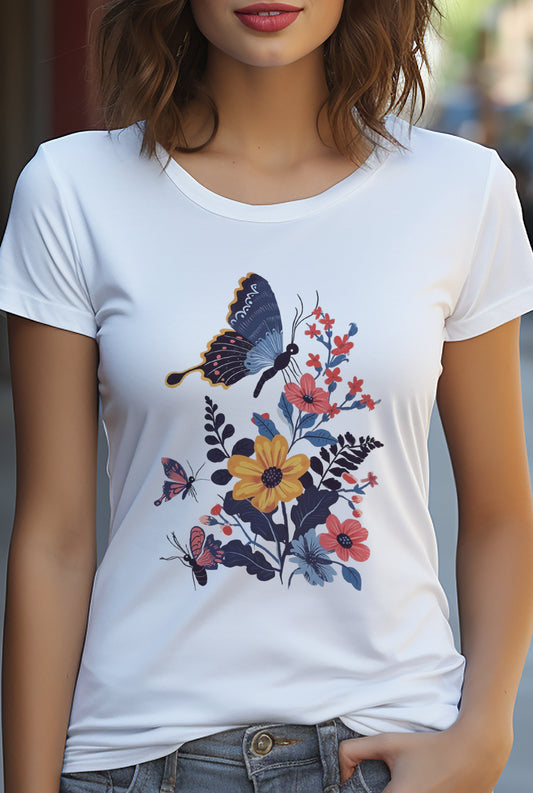 Butterflies and Flowers Folk Art Design Jersey Tee | Branch and Stick Branch and Stick