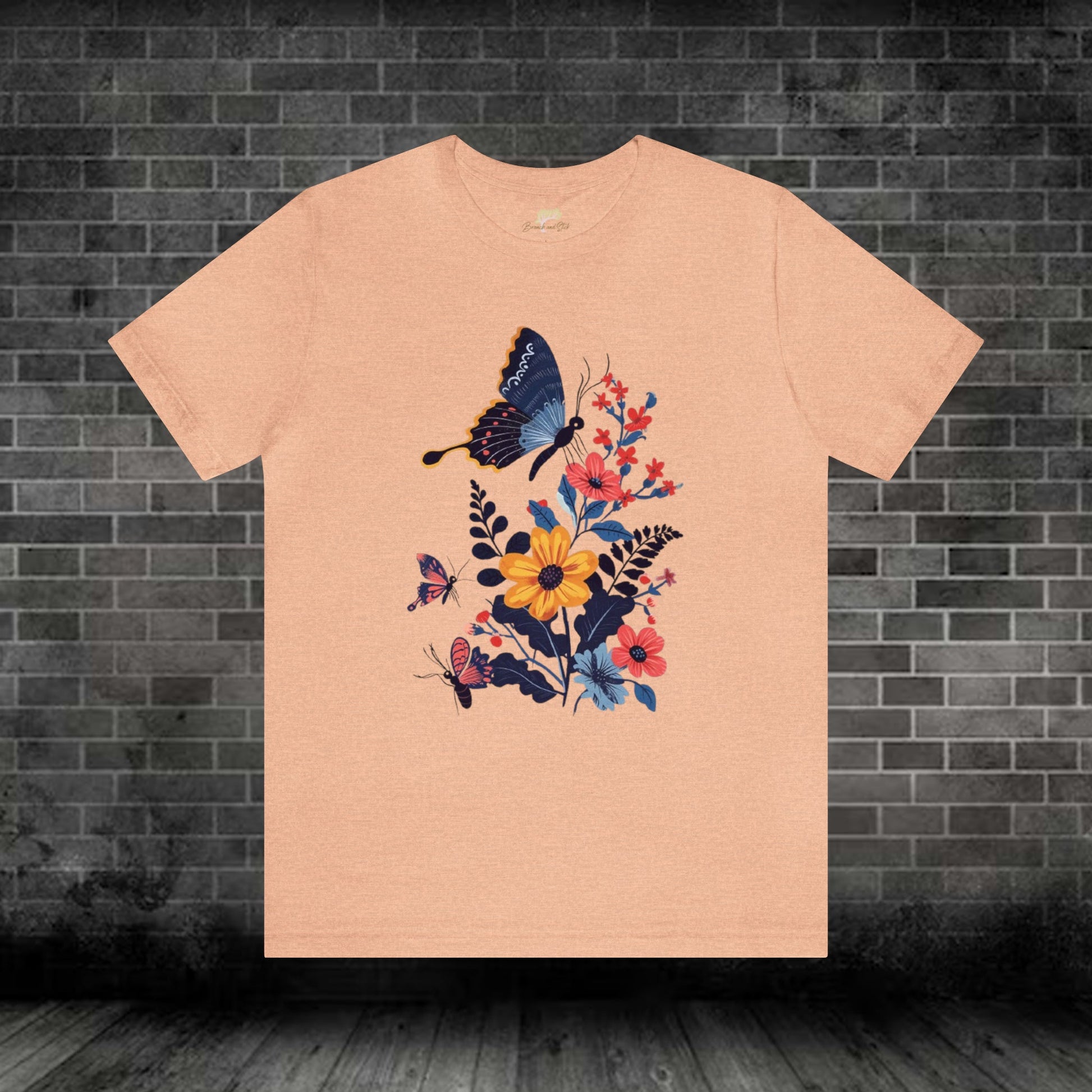 Butterflies and Flowers Folk Art Design Jersey Tee | Branch and Stick Branch and Stick