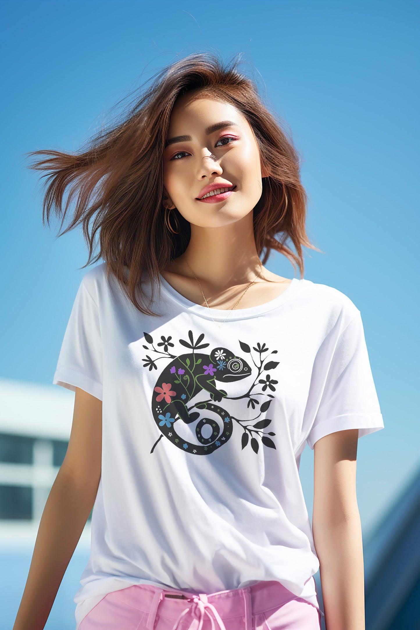 Chameleon on Branch Abstract T-Shirt | Versatile Design - Branch and Stick Branch and Stick