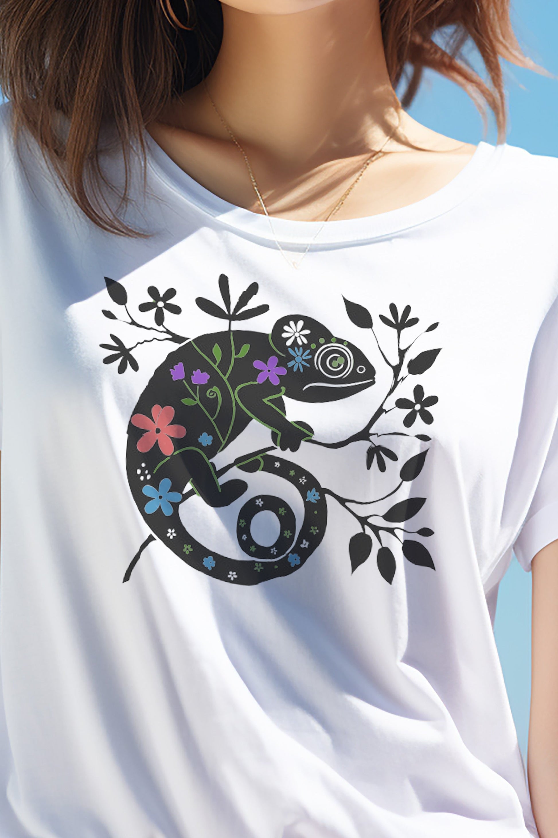 Chameleon on Branch Abstract T-Shirt | Versatile Design - Branch and Stick Branch and Stick