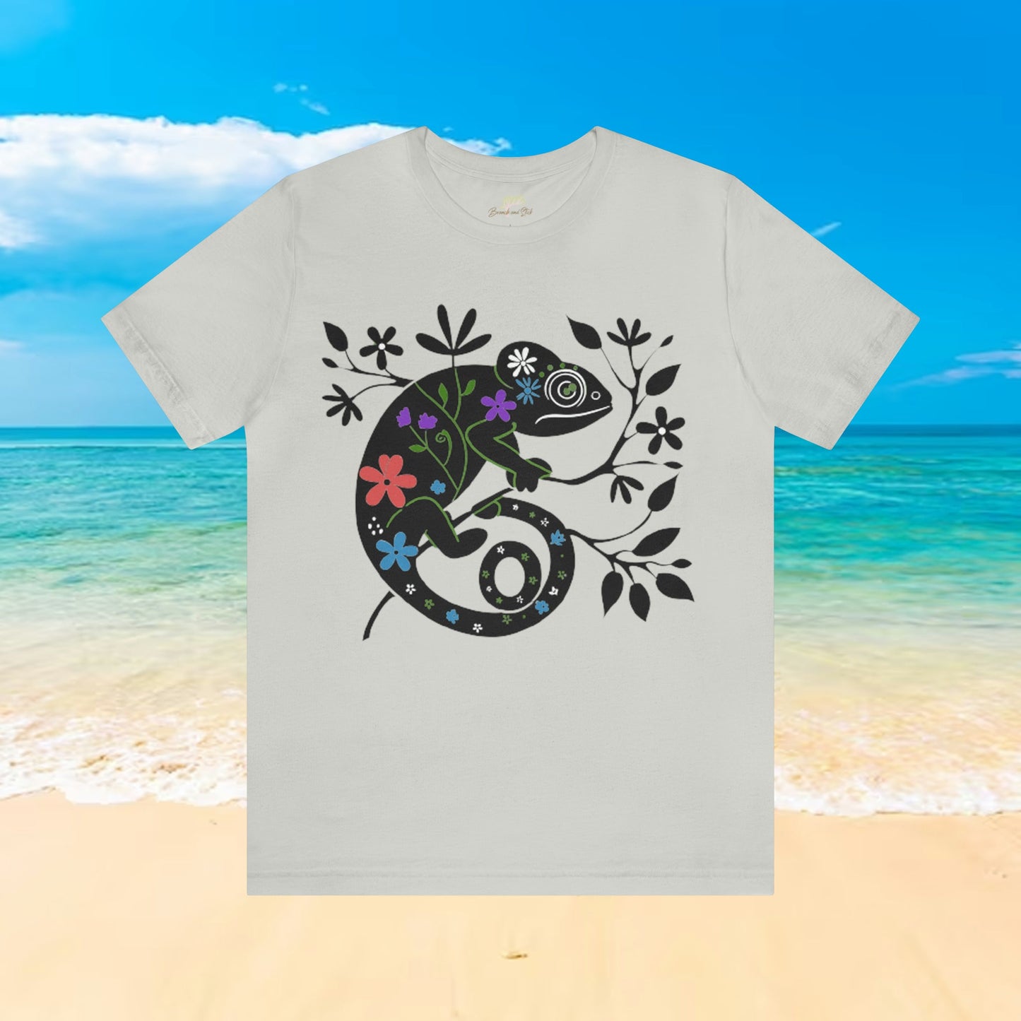 Chameleon on Branch Abstract T-Shirt | Versatile Design - Branch and Stick Branch and Stick