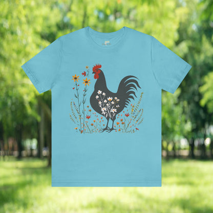 Chicken in Wildflower Field Icon T-Shirt | Minimalistic Vector Design - Branch and Stick Branch and Stick