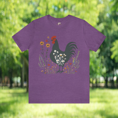 Chicken in Wildflower Field Icon T-Shirt | Minimalistic Vector Design - Branch and Stick Branch and Stick