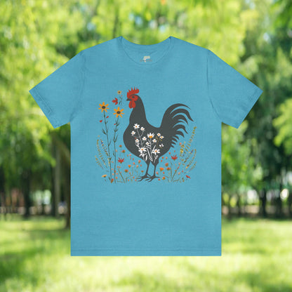 Chicken in Wildflower Field Icon T-Shirt | Minimalistic Vector Design - Branch and Stick Branch and Stick