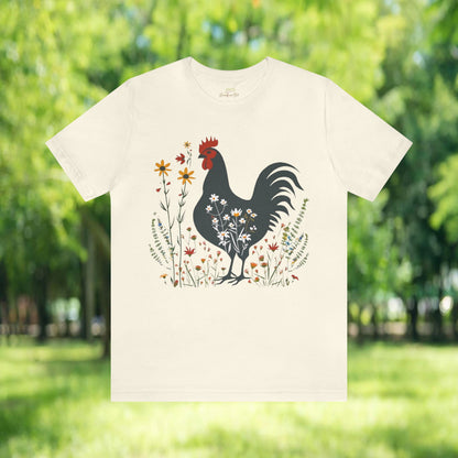 Chicken in Wildflower Field Icon T-Shirt | Minimalistic Vector Design - Branch and Stick Branch and Stick