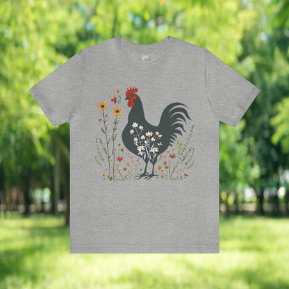 Chicken in Wildflower Field Icon T-Shirt | Minimalistic Vector Design - Branch and Stick Branch and Stick