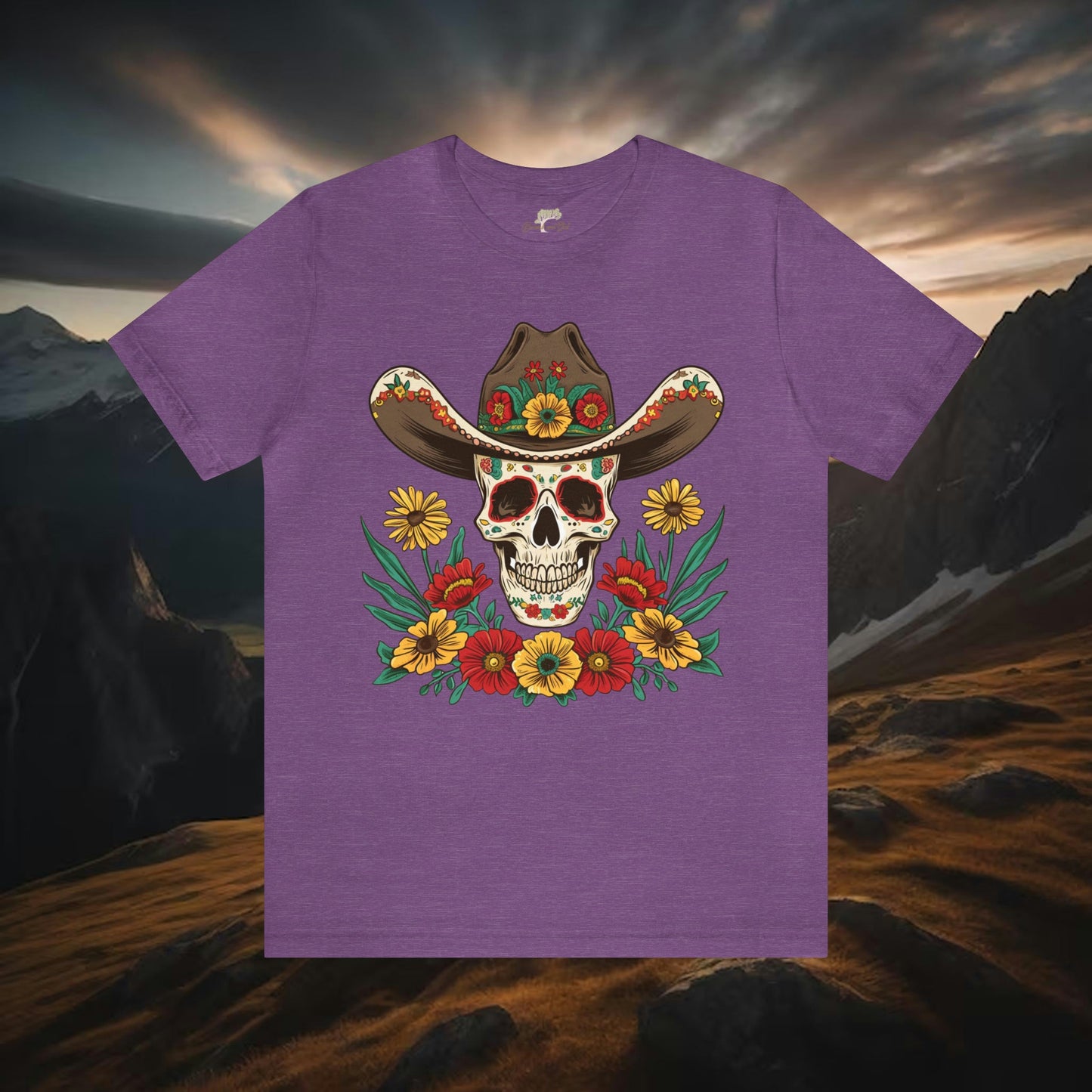 Cowboy Skull and Wildflowers Unisex Tee | Folk Art Design - Branch and Stick Branch and Stick