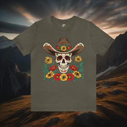 Cowboy Skull and Wildflowers Unisex Tee | Folk Art Design - Branch and Stick Branch and Stick