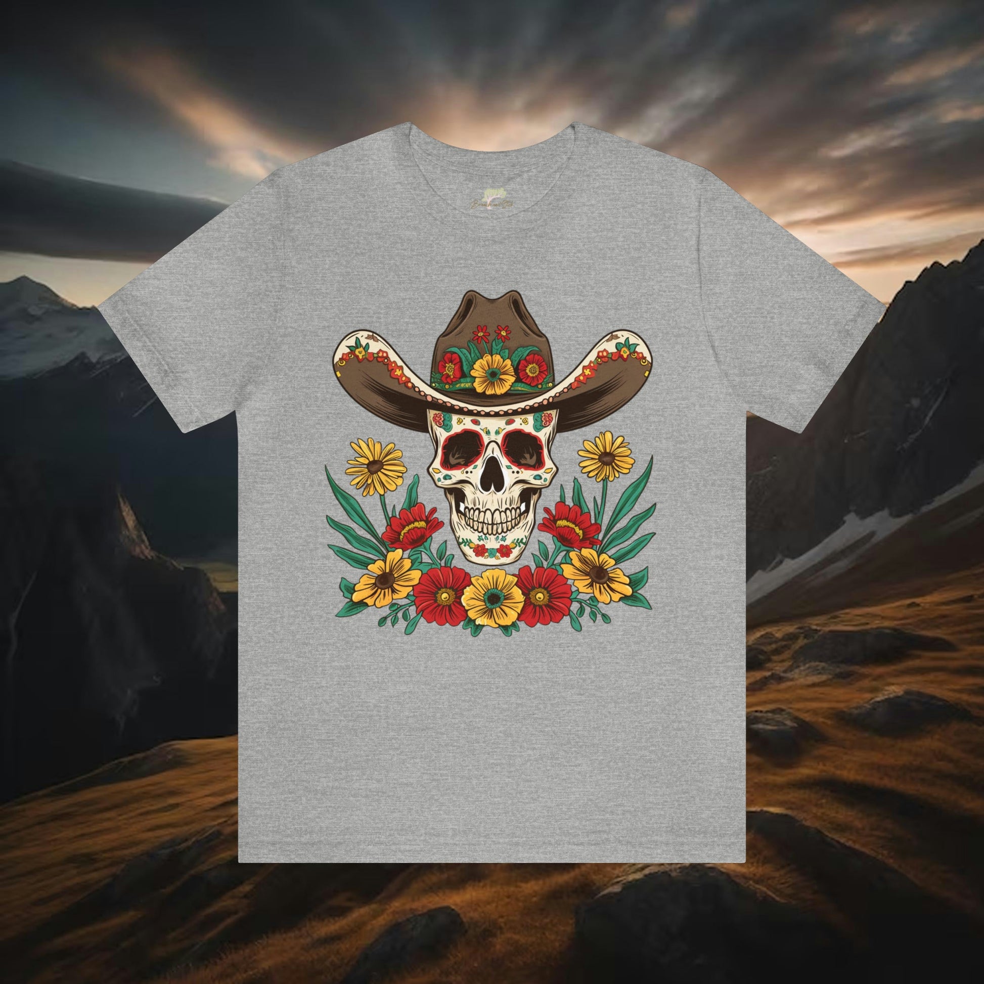 Cowboy Skull and Wildflowers Unisex Tee | Folk Art Design - Branch and Stick Branch and Stick