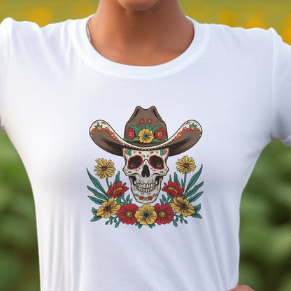 Cowboy Skull and Wildflowers Unisex Tee | Folk Art Design - Branch and Stick Branch and Stick