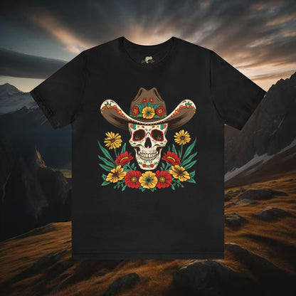 Cowboy Skull and Wildflowers Unisex Tee | Folk Art Design - Branch and Stick Branch and Stick