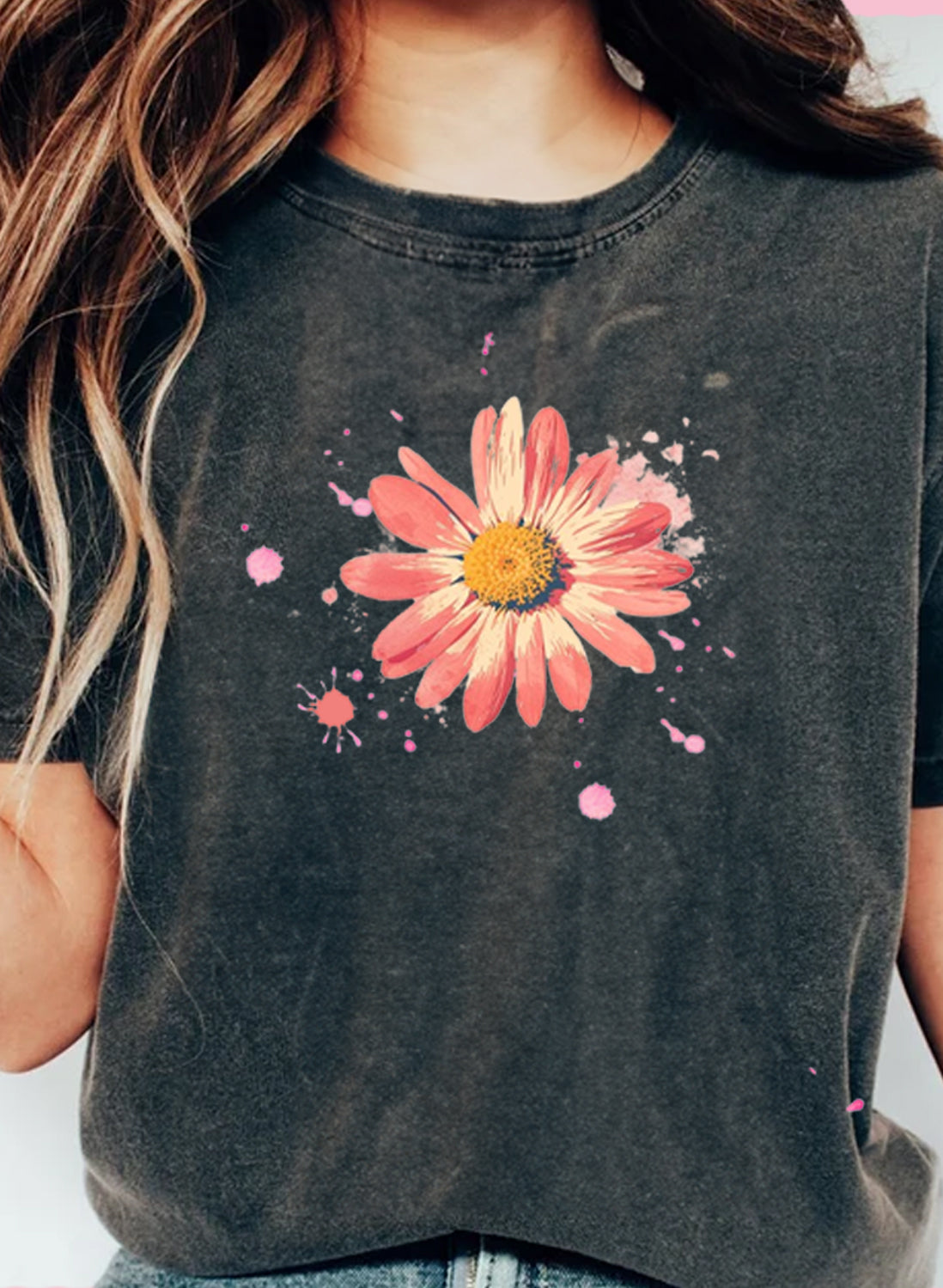 Daisy Watercolor with Splatter Unisex Tee | Nature-Inspired Elegance - Branch and Stick Branch and Stick