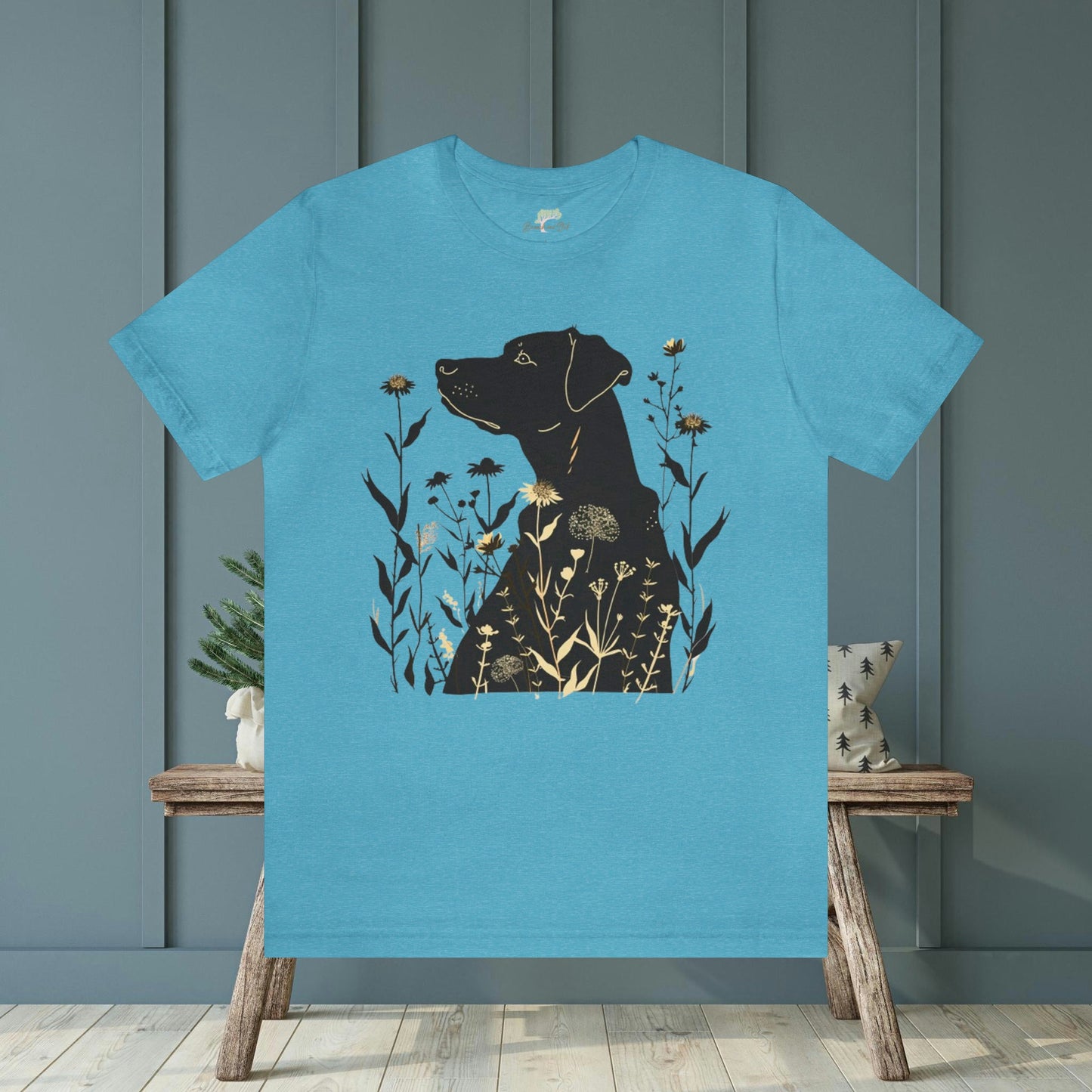 Dog Silhouette with Wildflower Unisex Jersey Tee | Playful Animal Design - Branch and Stick Branch and Stick