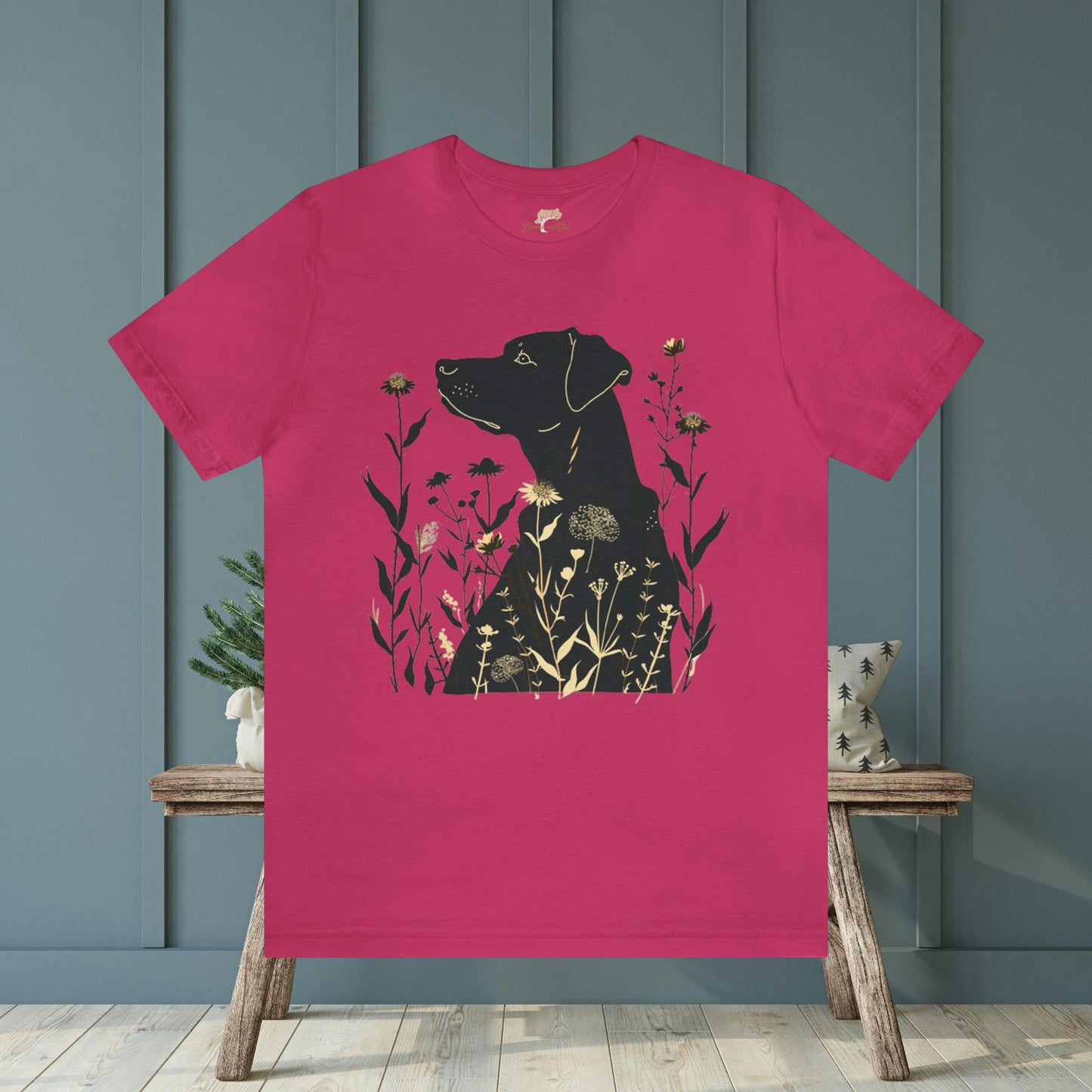 Dog Silhouette with Wildflower Unisex Jersey Tee | Playful Animal Design - Branch and Stick Branch and Stick