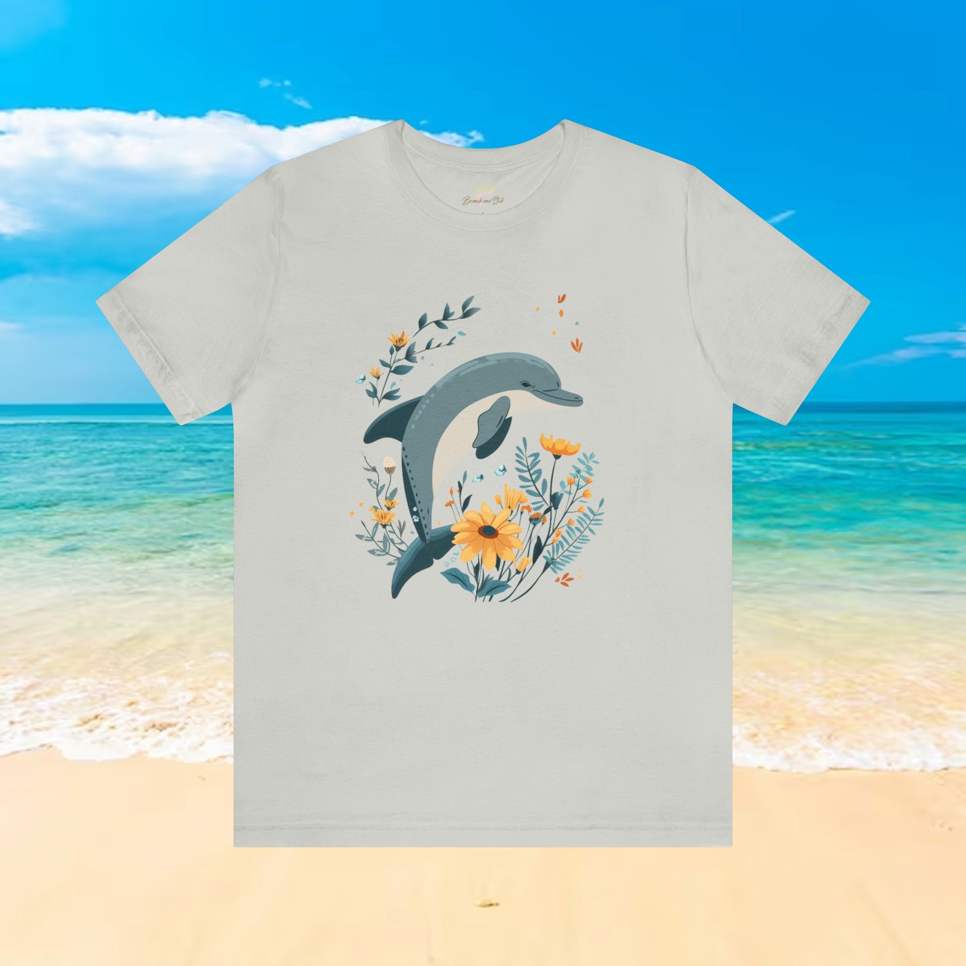 Dolphin Jumping Over Wildflowers T-Shirt | Playful and Tasteful Design - Branch and Stick Branch and Stick