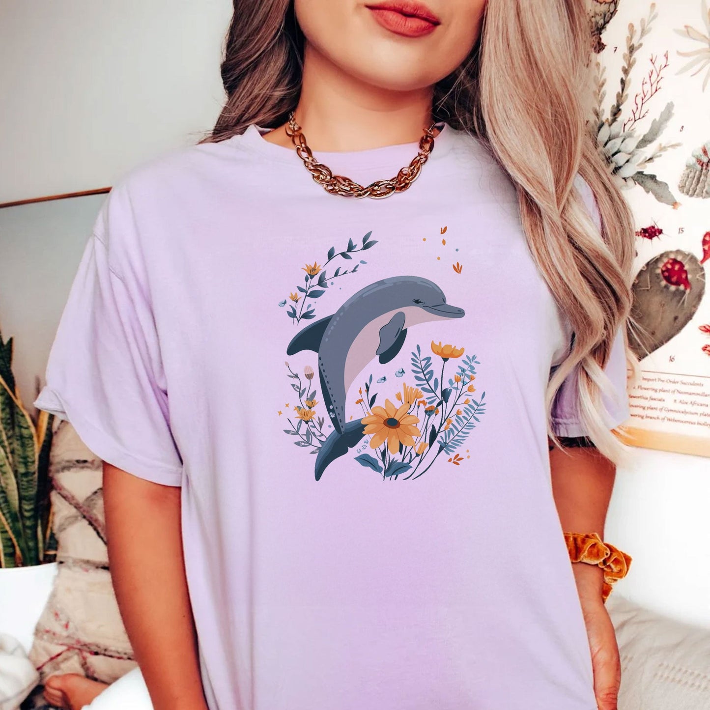 Dolphin Jumping Over Wildflowers T-Shirt | Playful and Tasteful Design - Branch and Stick Branch and Stick