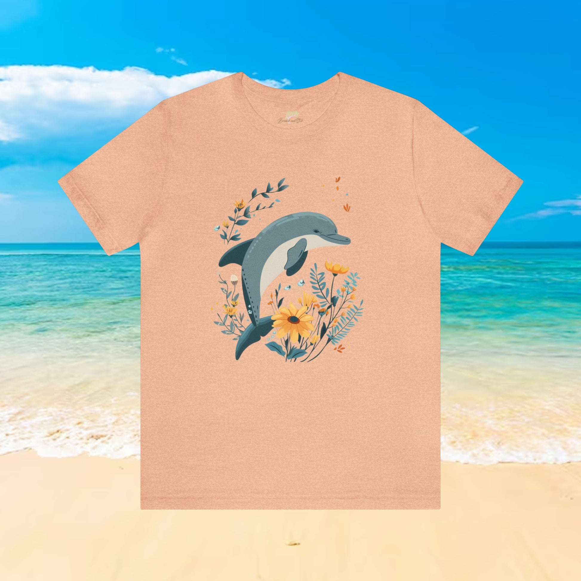 Dolphin Jumping Over Wildflowers T-Shirt | Playful and Tasteful Design - Branch and Stick Branch and Stick