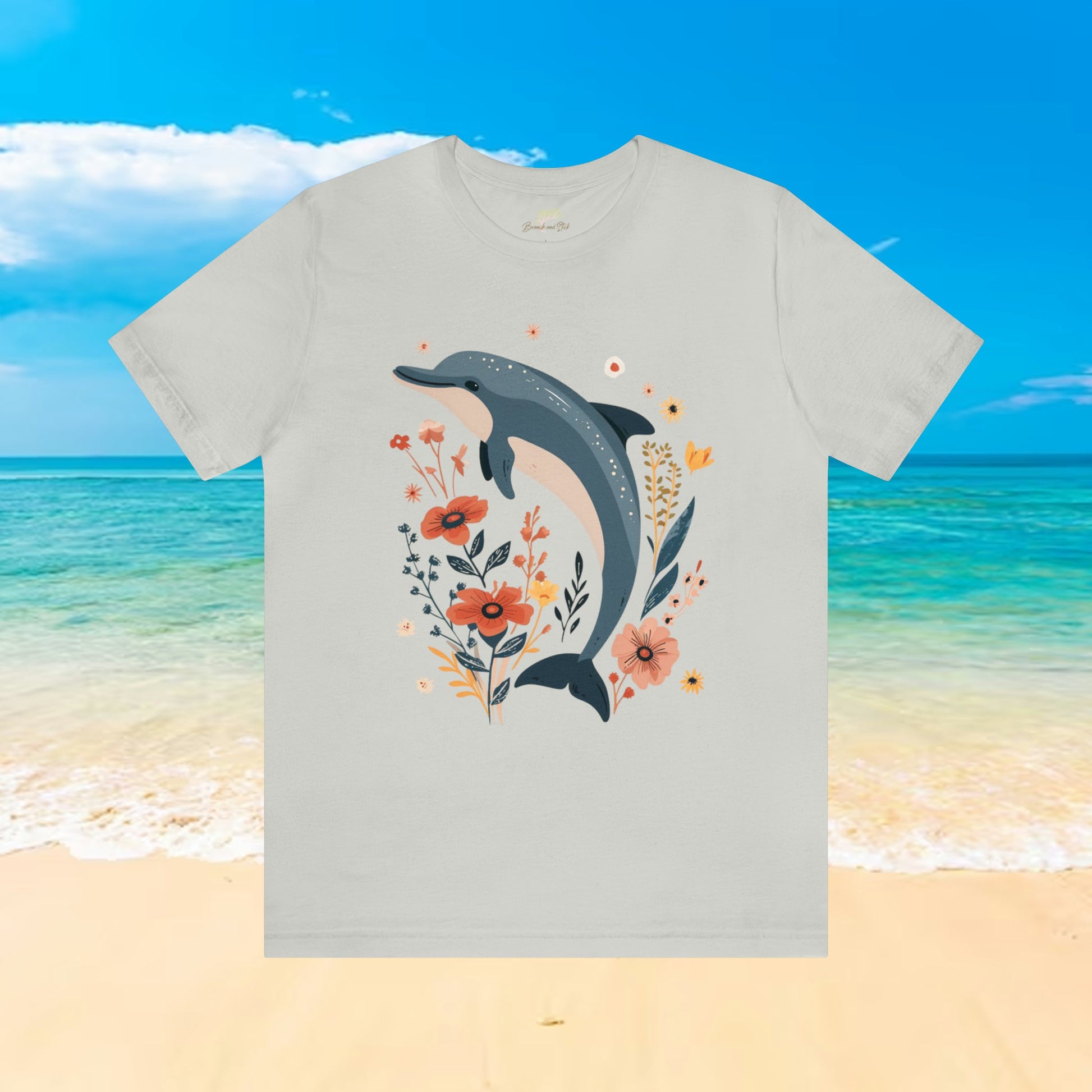 Dolphin in Wildflower Field T-Shirt | Nature-Inspired Elegance - Branch and Stick Branch and Stick