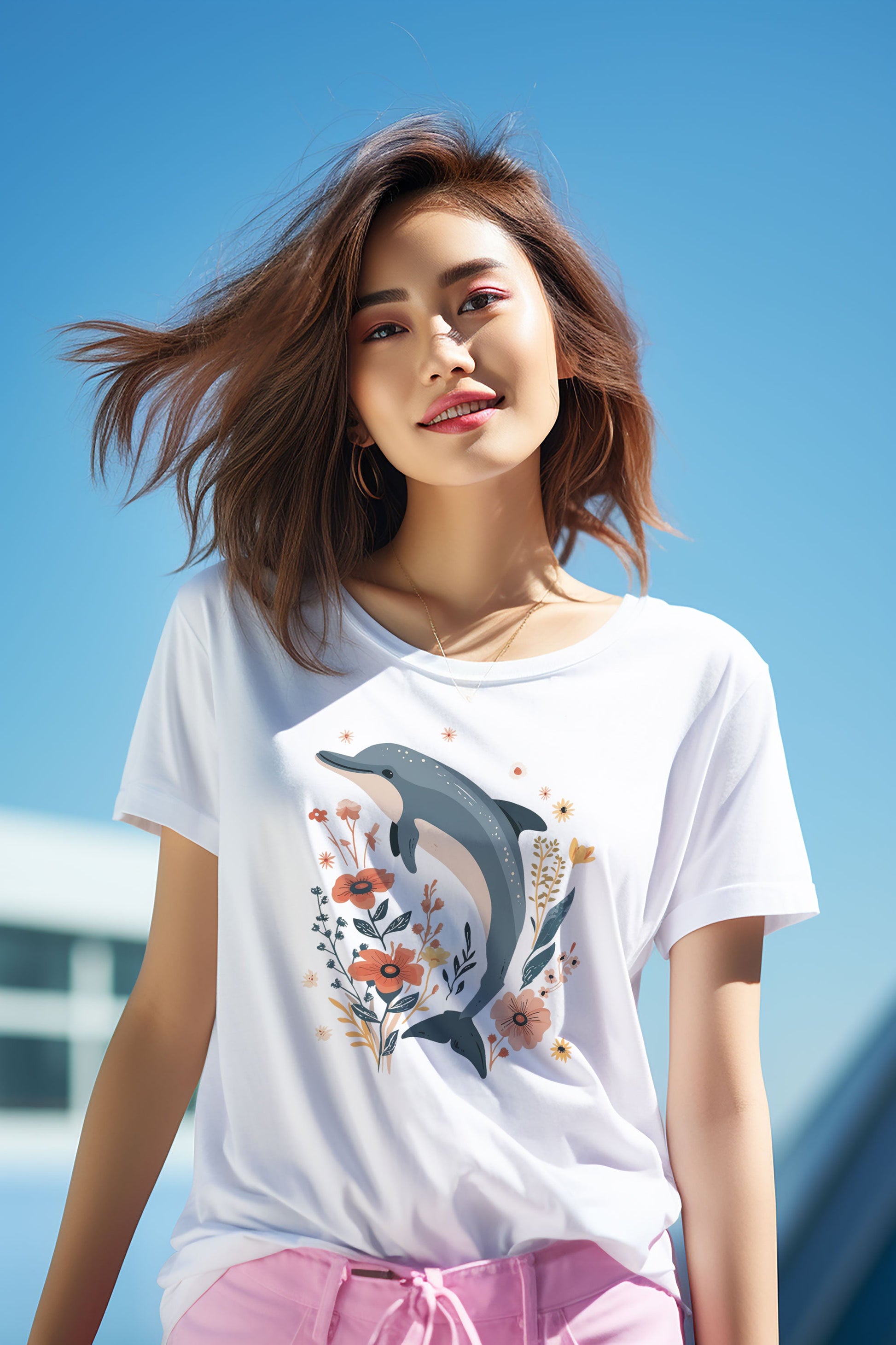 Dolphin in Wildflower Field T-Shirt | Nature-Inspired Elegance - Branch and Stick Branch and Stick