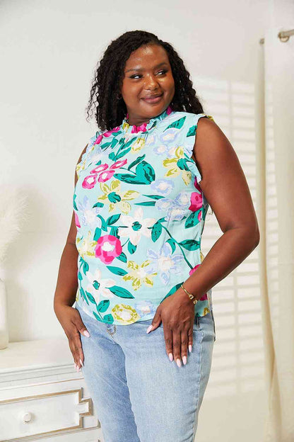 Double Take Floral Print Ruffle Shoulder Blouse | Branch and Stick Branch and Stick
