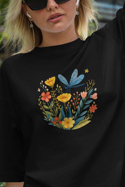 Dragonfly and Wildflowers Folk Art Unisex Tee | Whimsical and Playful Style - Branch and Stick Branch and Stick