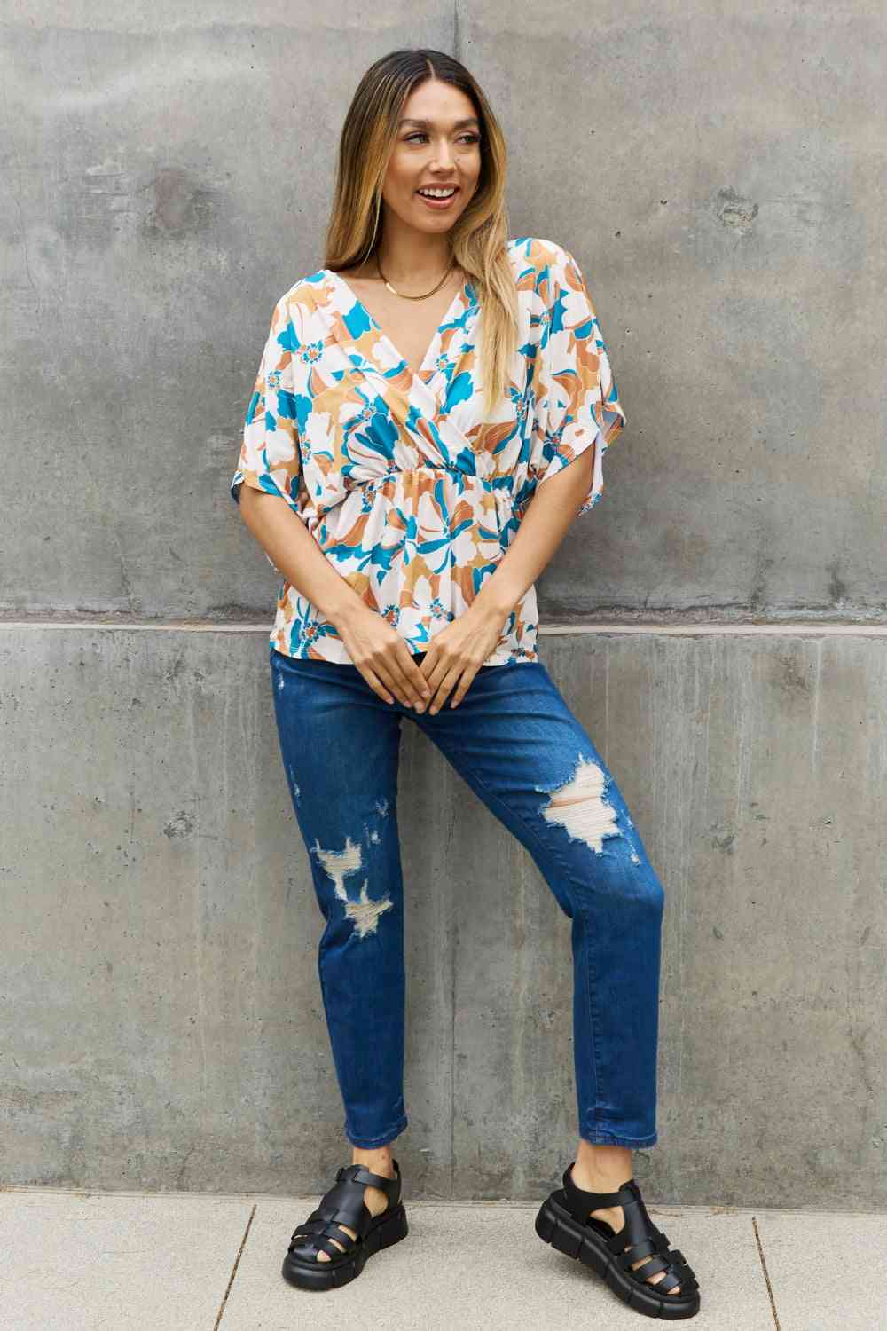 Floral Print Wrap Tunic Top BOMBOM  Casual Chic | Branch and Stick Branch and Stick