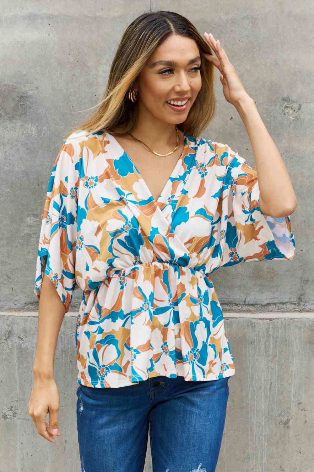 Floral Print Wrap Tunic Top BOMBOM Casual Chic | Branch and Stick