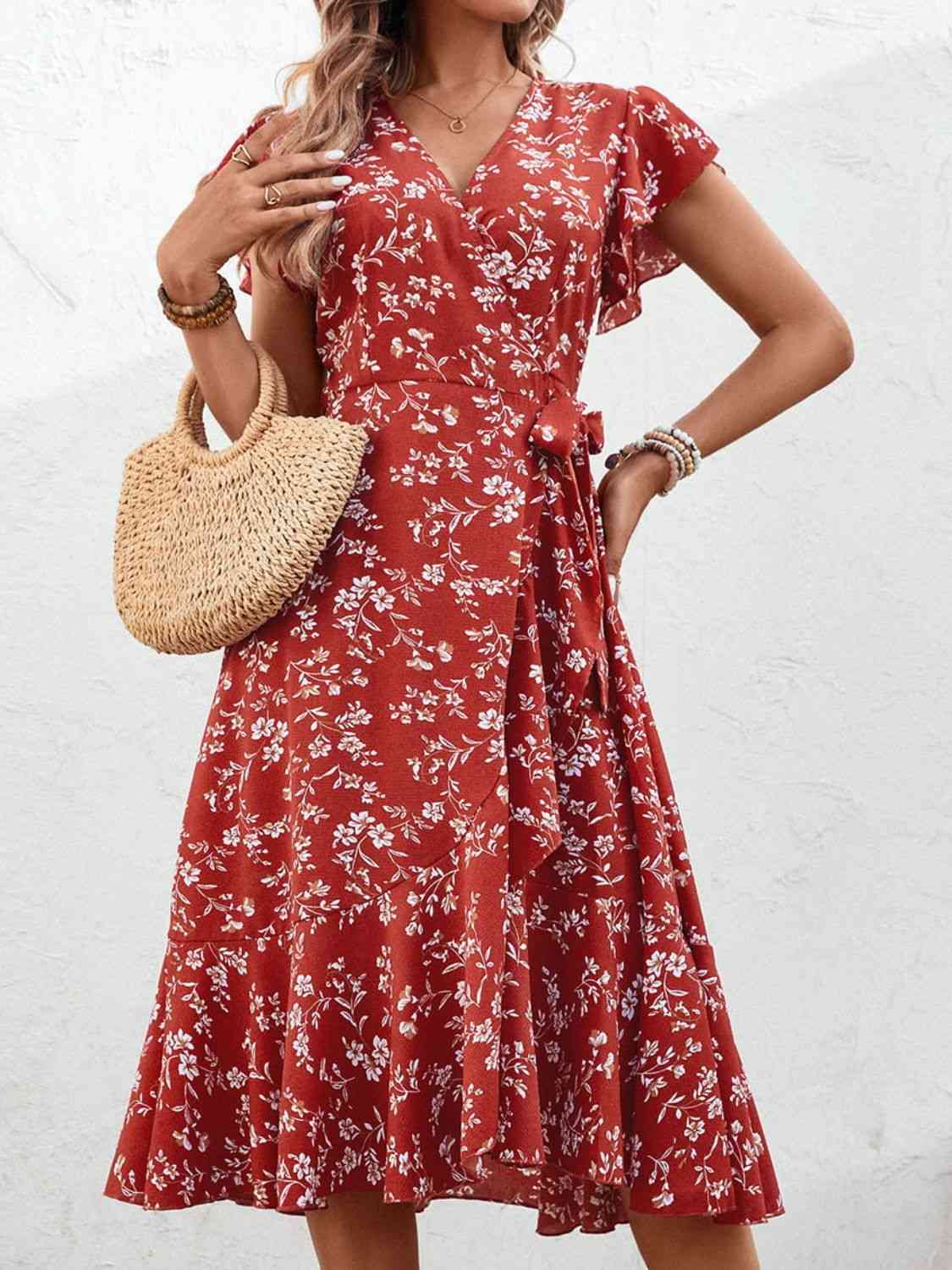 Floral Surplice Neck Flutter Sleeve Dress | Branch and Stick Branch and Stick