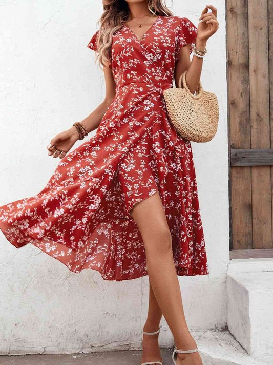 Floral Surplice Neck Flutter Sleeve Dress | Branch and Stick Branch and Stick