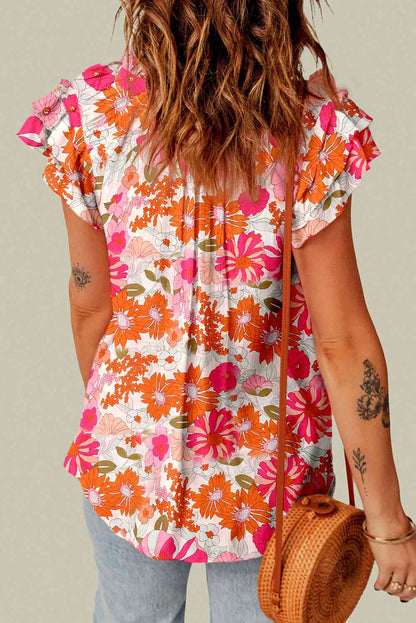 Floral Tie Neck Flutter Sleeve Blouse | Branch and Stick Branch and Stick