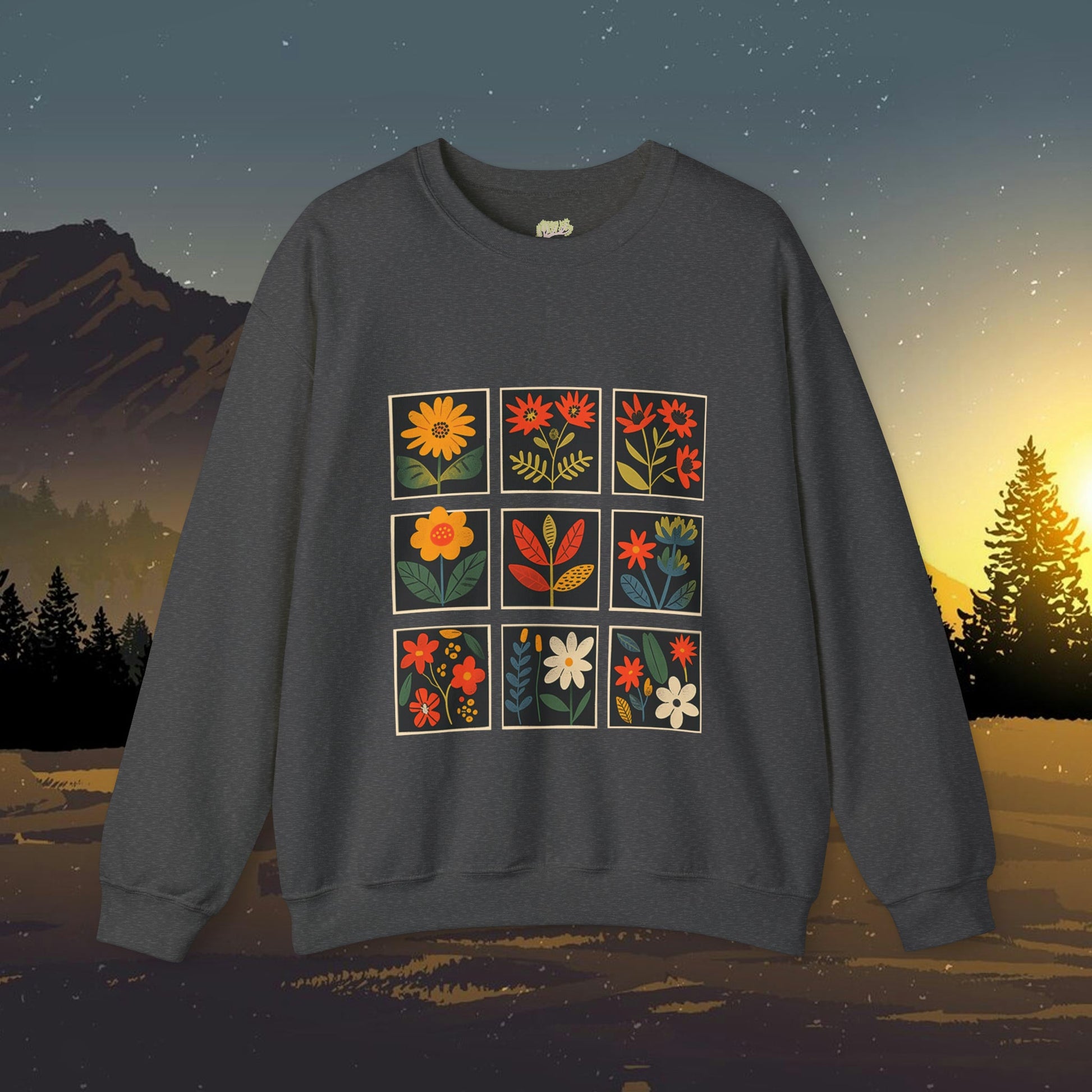 Folk Art Squares Wildflower Crewneck Sweatshirt | Branch and Stick Branch and Stick