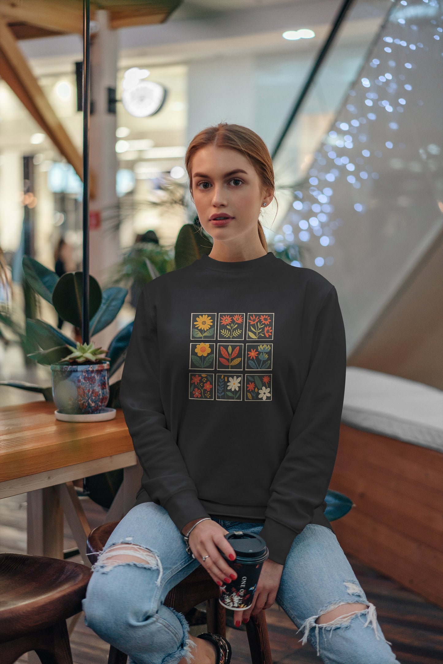 Folk Art Squares Wildflower Crewneck Sweatshirt | Branch and Stick Branch and Stick