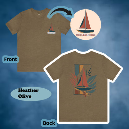 "Relax, Sail, Repeat" 2-Sided Sailboat Scene Tee | Branch and Stick