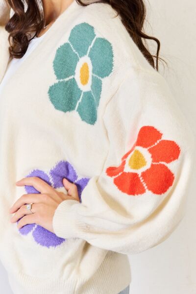 J.NNA Open Front Flower Pattern Long Sleeve Sweater Cardigan Branch and Stick