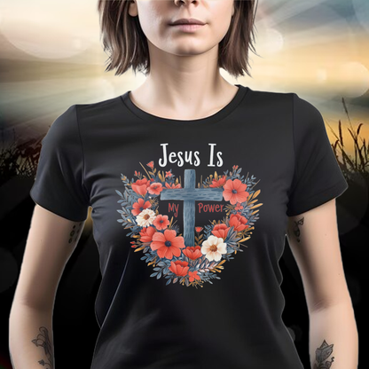 Jesus Is My Power Cross Heart Unisex Tee | Branch and Stick Branch and Stick