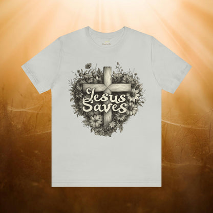 Jesus Saves Wildflowers Heart and Cross Unisex Tee | Branch and Stick Branch and Stick