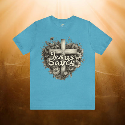 Jesus Saves Wildflowers Heart and Cross Unisex Tee | Branch and Stick Branch and Stick