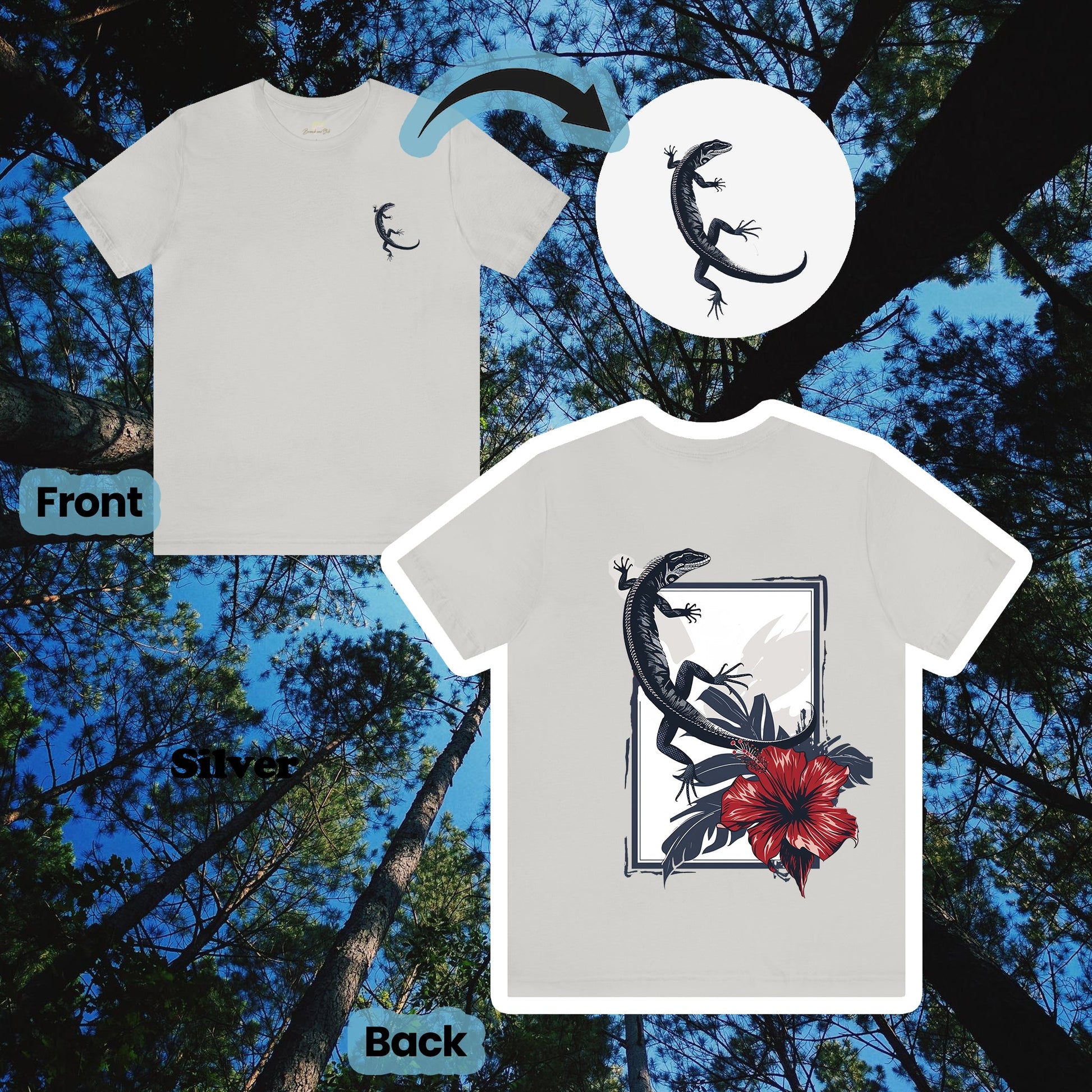 Lizard and Hibiscus 2-Sided Unisex Tee | Branch and Stick Branch and Stick