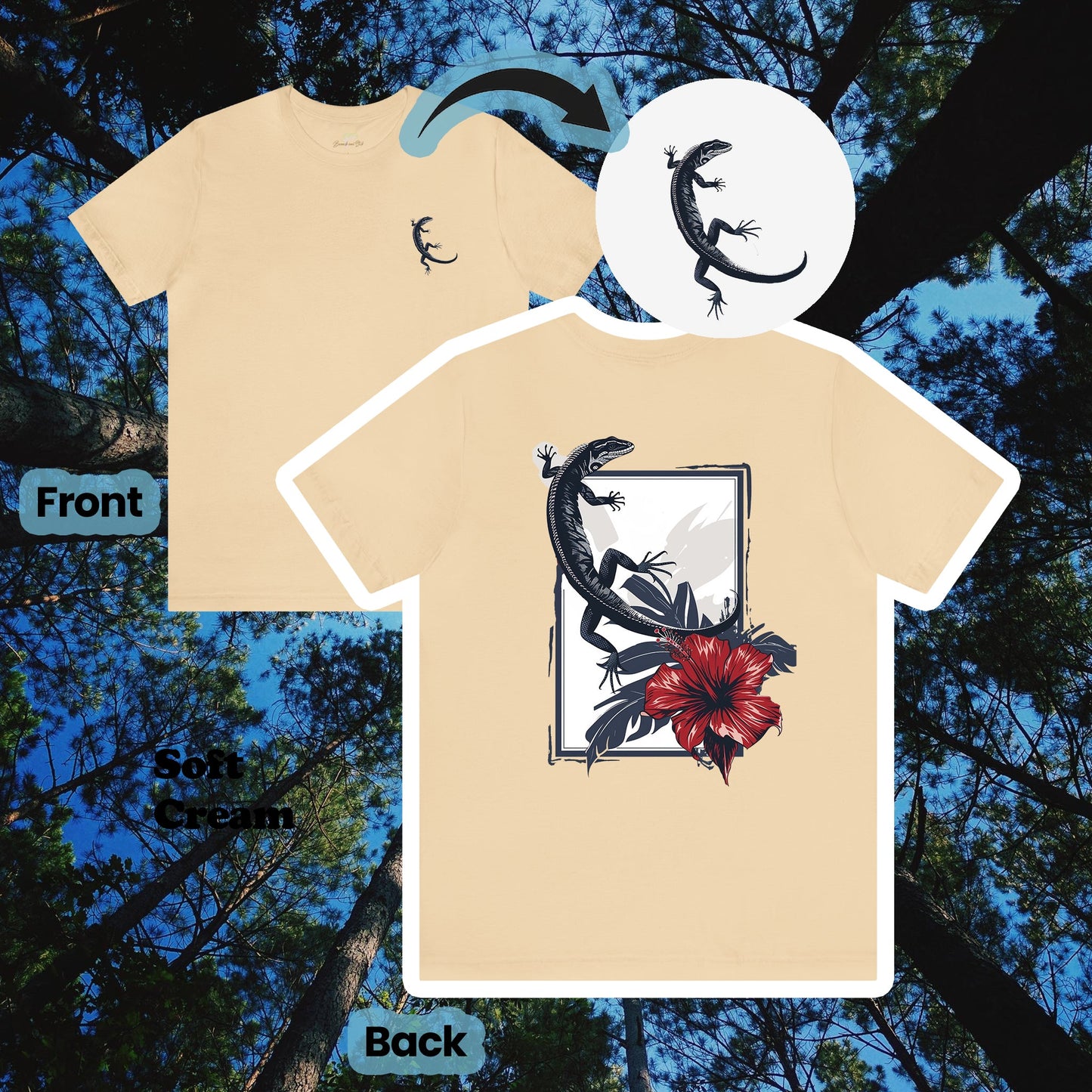 Lizard and Hibiscus 2-Sided Unisex Tee | Branch and Stick Branch and Stick