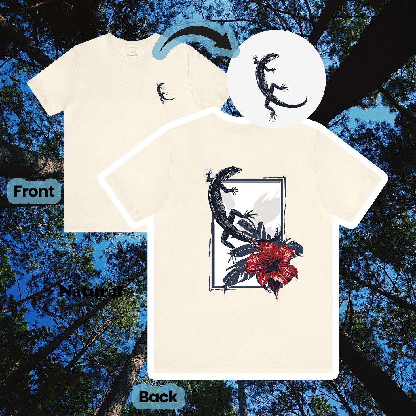 Lizard and Hibiscus 2-Sided Unisex Tee | Branch and Stick Branch and Stick