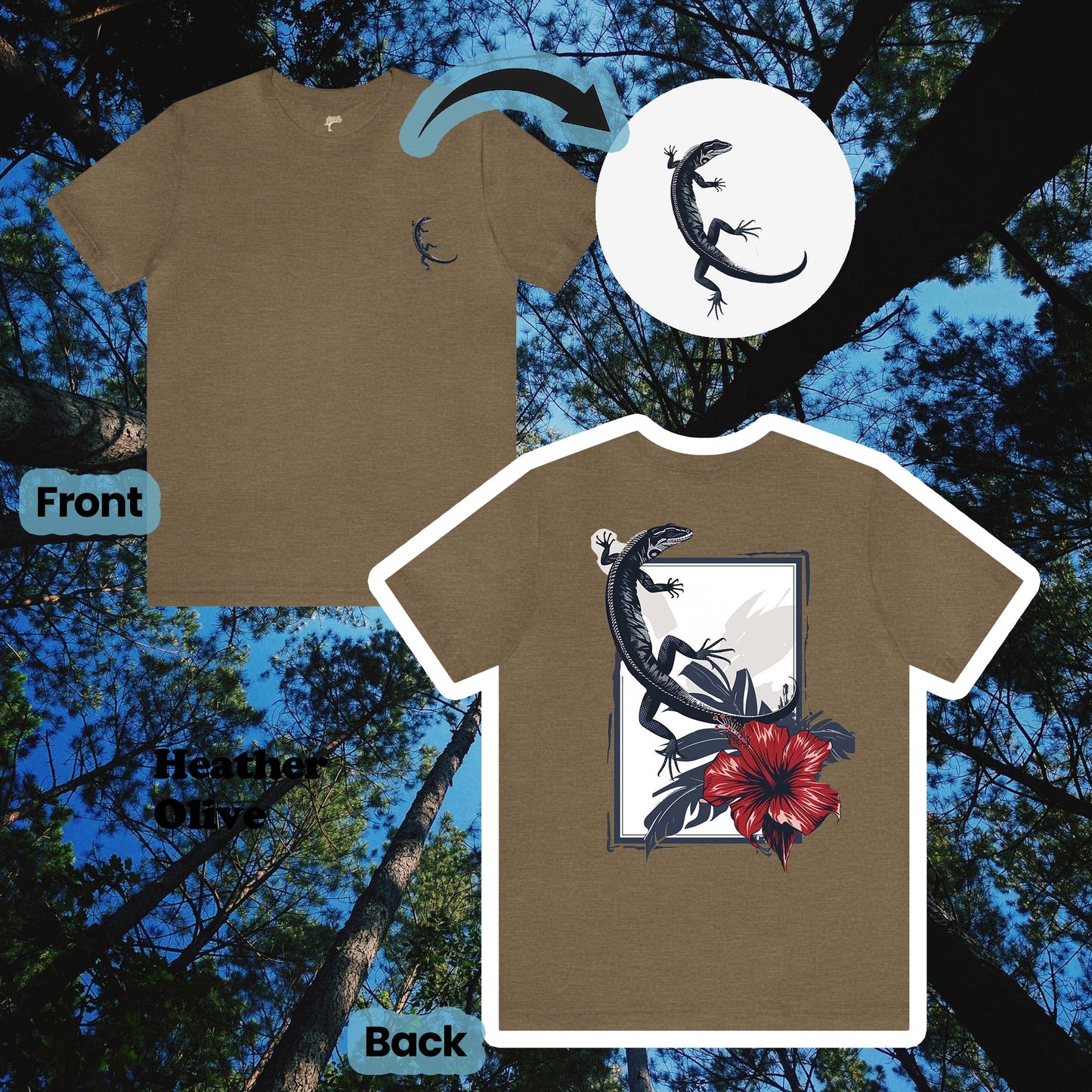 Lizard and Hibiscus 2-Sided Unisex Tee | Branch and Stick Branch and Stick