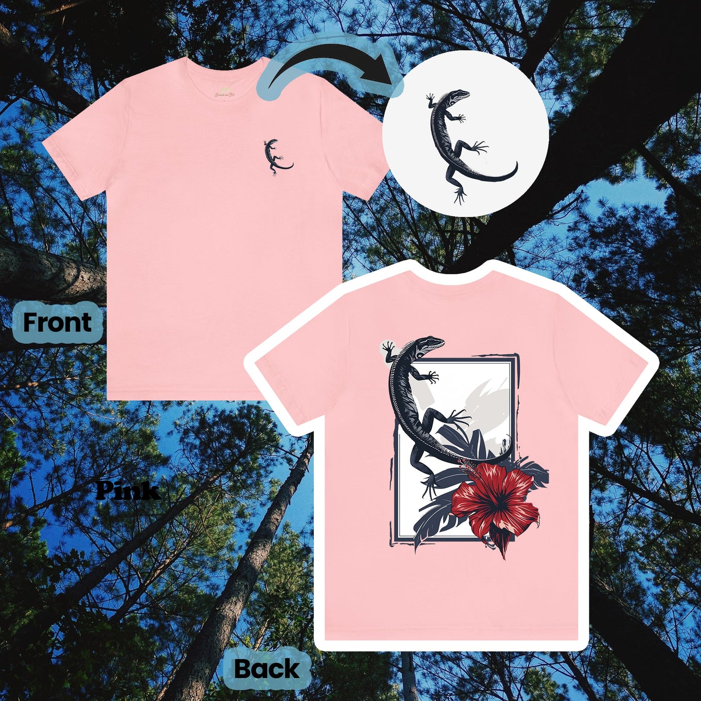 Lizard and Hibiscus 2-Sided Unisex Tee | Branch and Stick Branch and Stick